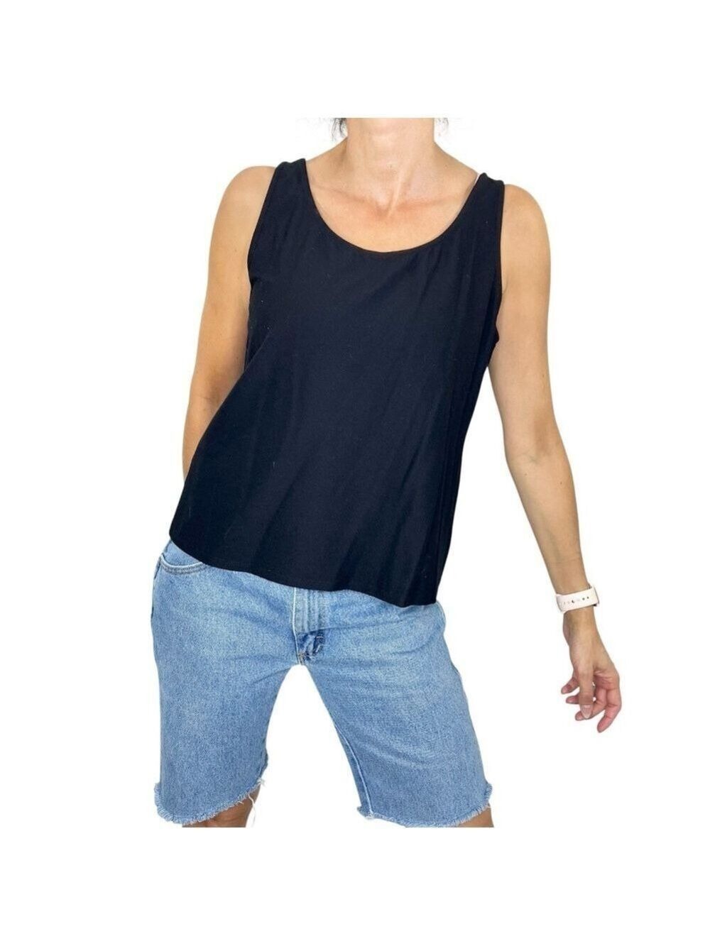 Eileen Fisher black jersey knit minimalist boxy sleeveless tank top M